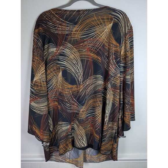 Dressbarn Tunic 3X Boho Ornate Peasant Top Bell Sleeve Brown Flowy Regencycore - Picture 4 of 14